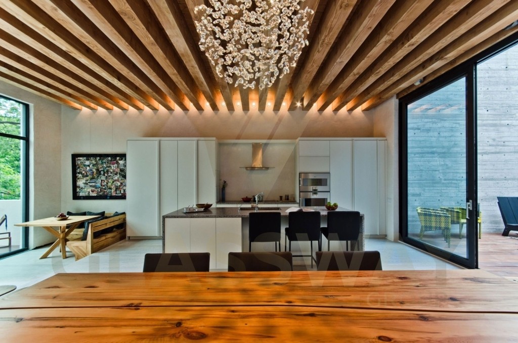 кубообразный реечный потолок на кухне